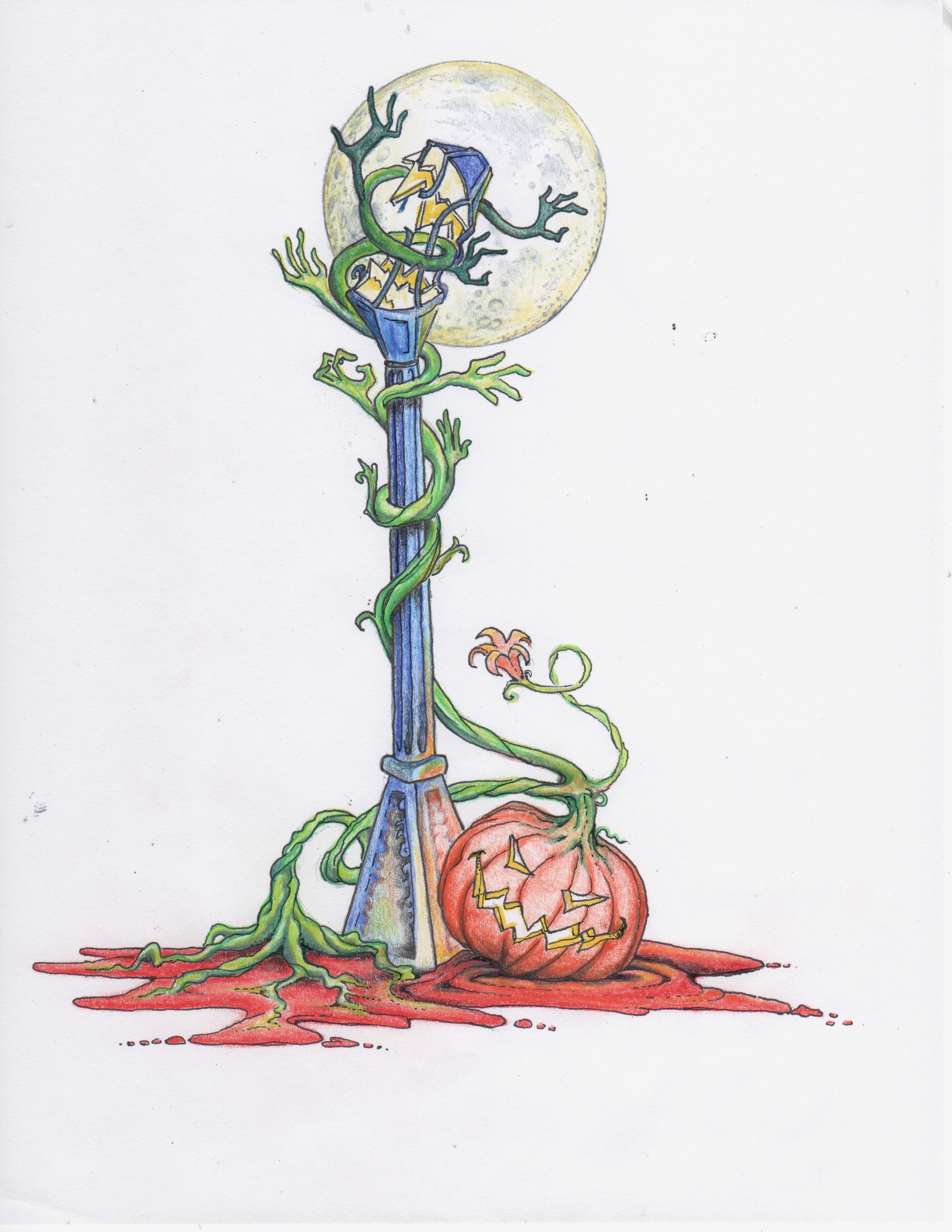 All Hallows Eve lightpost drawing